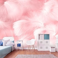 Papier peint mural décoratif en plumes roses 3D pour bureau/salle de diffusion en direct