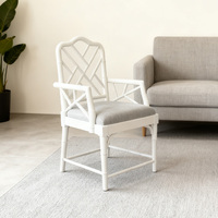 Chaise de salle à manger JiuWei en bois blanc avec dossier en treillis et coussin bleu marine, chaises de salle à manger bleues, tables et chaises de restaurant