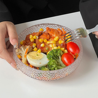 Bol à salade en verre texturé, bol à fruits rond martelé pour la cuisine, le dessert, le petit-déjeuner, la maison, la restauration, la table