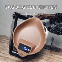 Balance de cuisine numérique portable compacte 2 kg 0,1 g avec minuterie, chargement USB Type-C, corps en ABS, pour café et herbes aromatiques