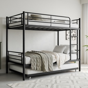 Cama <span class=keywords><strong>litera</strong></span> moderna de tamaño individual con cama nido extraíble, estructura metálica para niños, para dormitorio, apartamento, escuela u hotel - Product Image 4