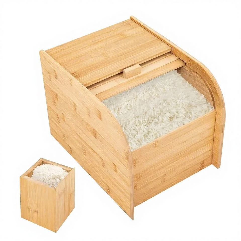 Modern Design Bamboo Rice Storage Containers with Sliding Lid Measuring ...