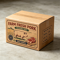 Boîte en carton ondulé brun imprimée offset sur mesure, production rapide en 72h, pour la chaîne du froid, emballage de viande de porc fraîche sélectionnée par le boucher