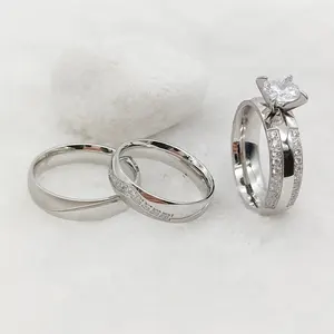 Crown Design Wedding Rings Sets Couples Silver Stainless Steel Jewelry Promise Proposal cz Diamond Engagement Ring