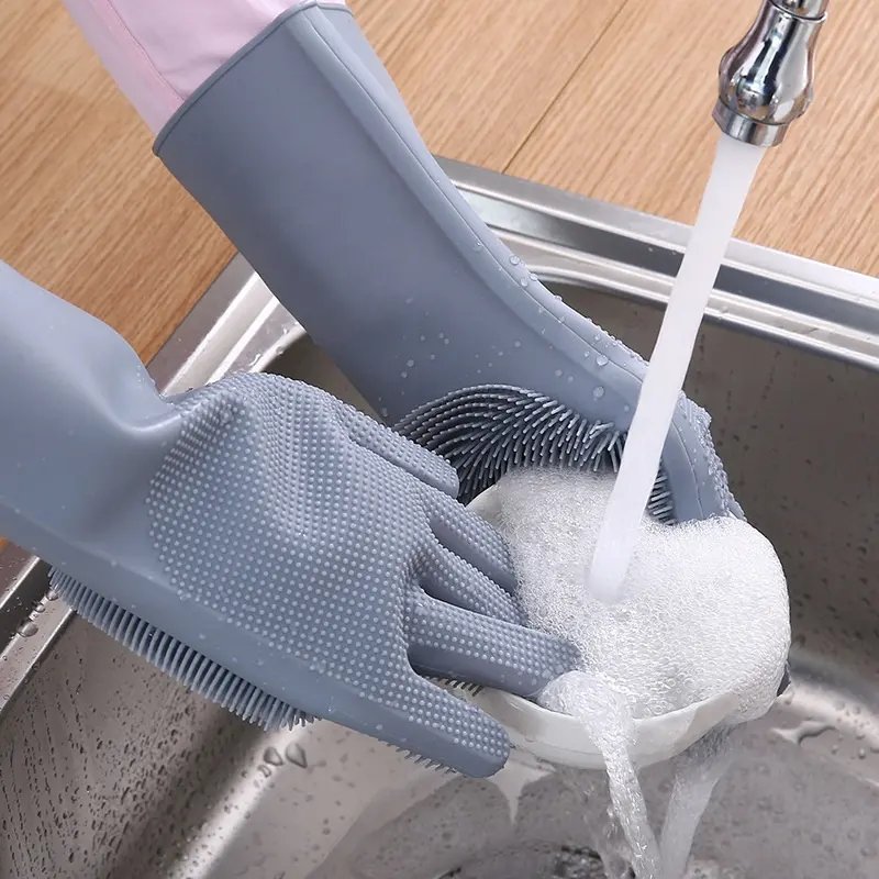 Бытовые силиконовые перчатки для мытья посуды