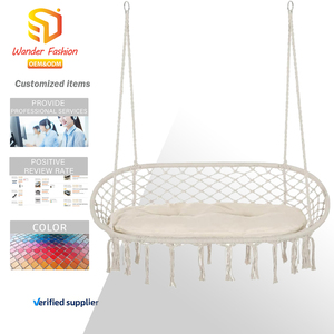 Silla Hamaca Doble de Macramé con Cojín Suave, Silla Colgante de Cuerda de Algodón para Interiores, Exteriores, Hogar, Patio y Jardín - Product Image 1