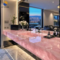 Dalle de pierre semi-précieuse rose de luxe, veine de cristal rose naturel pour mur d'accentuation intérieur de luxe en marbre