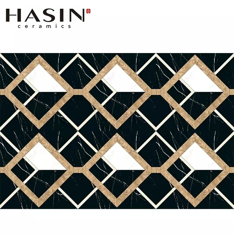 Hasin 800x800 Drawing Room Black Shiny Floor Porcelain Tile Parquet