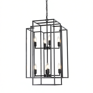 Modern 8-<b>Light</b> Black Iron Geometric Pendant Chandelier 18 In Adjustable Hanging <b>Light</b> For Living Room <b>Dining</b> Room - Product Image 1