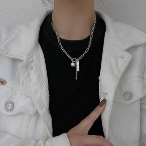 S925 Sterling <b>Silver</b> <b>Choker</b> Necklace Letter Design Hip Hop Style Everyday Wear 45.5Cm Chain Length - Product Image 1