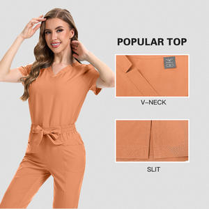 เครื่องแบบการพยาบาล oM/odm ชุดสครับ2ชิ้นคอวีสีล้วนสวมใส่สบายสำหรับคลินิกโรงพยาบาลในฤดูร้อน - Product Image 3