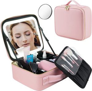 Caja de almacenamiento de cosméticos de escritorio de gran capacidad, bolsa de <span class=keywords><strong>maquillaje</strong></span> portátil impermeable <span class=keywords><strong>con</strong></span> espejo de <span class=keywords><strong>luz</strong></span> LED <span class=keywords><strong>para</strong></span> viajes - Product Image 4