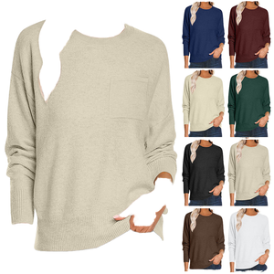 Pull-over coréen à manches longues avec poche pour femmes <span class=keywords><strong>Amazon</strong></span> Automne/Hiver Tricoté pour femmes - Product Image 2