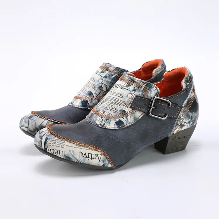 विंटेज मुद्रित हाथ-सिले चरवाहे जूते बेल्ट बकसुआ के साथ और कम एड़ी महिलाओं बारिश जूते मंच के जूते महिलाओं आकस्मिक जूते ईवा