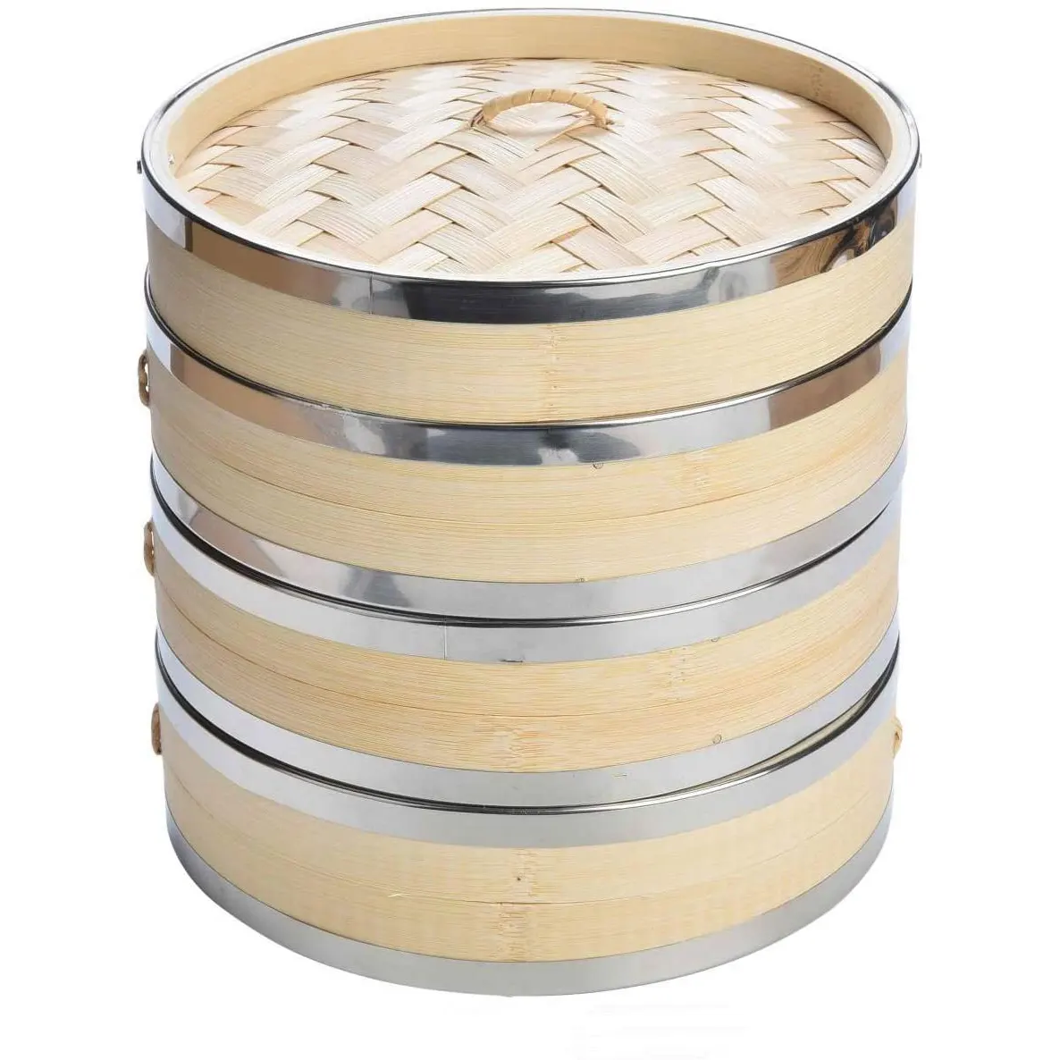 Custom Natural Bamboo Chinese Food Steamer Basket 10 inch, 2 Tier Baskets & Lid, Healthy Cooking for Vegetables