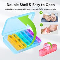 Organisateur de voyage 21 compartiments, boîte en PP multi-compartiments, plusieurs couleurs, vente en gros, boîte distributrice portable, étui en plastique