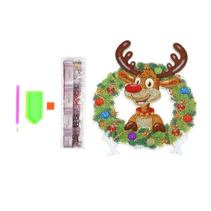 2023 New deer Christmas Wreath With Snowman Bird House Wreath With Lamp String Christmas Garland