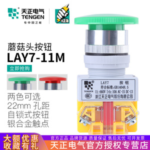 Interrupteur à bouton-poussoir Tengen LAY7 22 mm à réinitialisation automatique, tête de champignon verte, IP40, contrôle industriel - Product Image 5