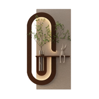 Décoration murale en grès LED 3 couleurs réglable avec plantes vertes simulées - Sculpture d'art 3D, vase en verre et statue de lapin, télécommande