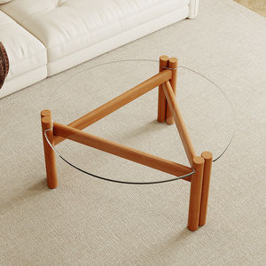 NKAHS Compact Solid Wood Glass Coffee <b>Table</b>, Retro Minimalist <b>Round</b> <b>Side</b> <b>Table</b> - Product Image 6
