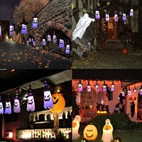 Decorazioni di Halloween, Accessori per Atmosfera Horror, Cappello da Mago con Luci LED, Bandiera Colorata, Pendente da Giardino