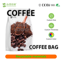 Sacs personnalisés flexibles 100% PE recyclables, fond carré plat, réutilisables, en aluminium, noirs, pour emballage de café