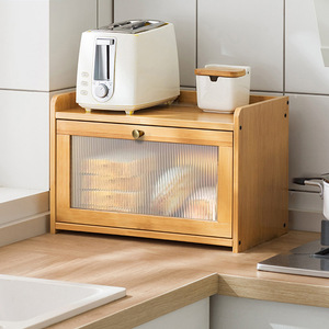 Wooden Storage Cabinet With Glass Door 18L Dustproof Desktop Organizer For Kitchen Spice Storage - Product Image 3