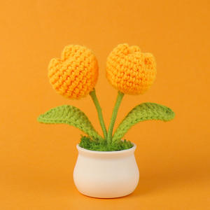 Tissé à la main deux fleurs tulipe en pot décoration de table fête des enseignants fête des mères anniversaire anniversaire cadeau Uionen 1502 - Product Image 2