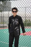 Designer hand bestickte Smoking schwarz traditionelle chinesische Tunika Anzug Hochzeits jacke Slim Fit Designer Mandarin Collar Anzüge