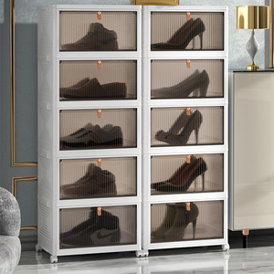 Transparent Shoe Box Storage Cabinet Dustproof Folding Organizer Rectangle Standing Type For Dormitory Use - Product Image 1
