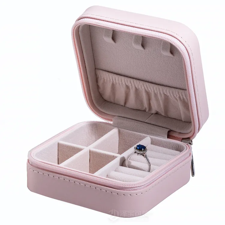 Boîte de rangement en cuir PU pour bijoux, carrée, rose, portable, pour voyage, nouveau design,, vente en gros