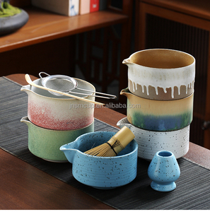Custom Logo Handmade Classic Glazed Ceramic 600ml Portable & Eco-Friendly <b>Matcha</b> <b>Tea</b> Bowl Spout Japanese Style Porcelain Bowl - Product Image 2
