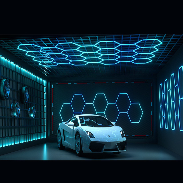 Wholesale Led Hexagon Honeycomb Car Workshop Garage Light 15 Grid Dc12v 186w Rgb Tool Working IP55 Remote Control