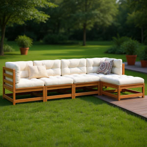 Solid Pine <b>Wood</b> Garden <b>Sofa</b> Set Oxford Fabric Cushions Contemporary Design Outdoor Furniture Durable - Product Image 2