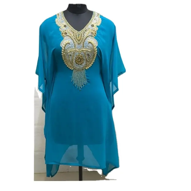 Eid Vervaardigd Kralen Caftan Marokkaanse Kaftan Voor Open Fancy Kimono Geplooide Moslim Abaya 2021