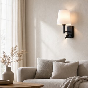 Applique <span class=keywords><strong>murale</strong></span> LED moderne à double lumière chromée, abat-jour en tissu, <span class=keywords><strong>lampe</strong></span> de lecture flexible à LED, idéale pour chambre d'hôtel et chevet de lit, personnalisable en usine - Product Image 4