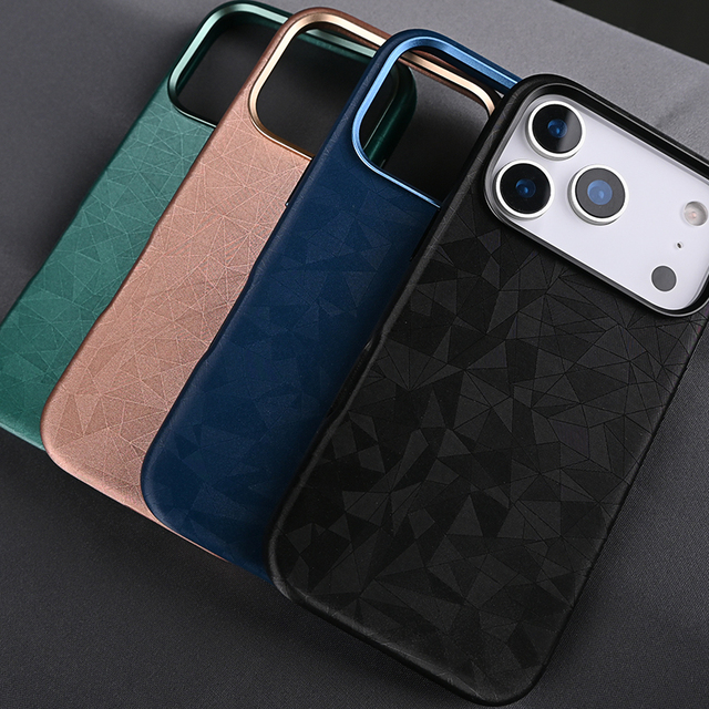 Luxury Vegan Custom logo Magnetic Cover PU Leather 3D Rhombus Grain Waterproof Strong Magnet Phone case for iPhone 17 16 Pro Max