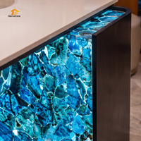 Meubles de bureau haut de gamme, table de bureau au design translucide bleu apatite pour villa, hôtel, maison