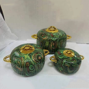 3Pcs 1L 2L 3.5L Insulated Casserole Round Gold Disc <strong>Knob</strong> Stackable Thermal Serving Dish Muslim Holiday Event Africa Catering Pot - Product Image 4