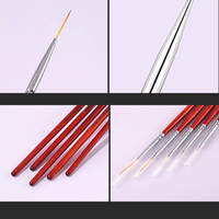 Vente chaude 6 9 12 18 24 Wood Pro Fabricant Personnalisé Long Cheveux Synthétiques Fins Rouge En Bois Nail Art Brosses Liner En Vrac