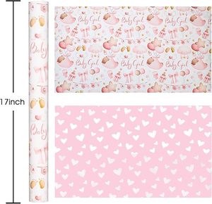 Papel de embalaje original con diseño de lazo en forma de corazón con temática rosa y nubes, en papel estampado para bebés niñas - Product Image 6