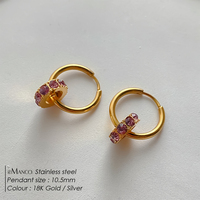 Boucles d'oreilles pendantes doubles créoles tendance pour femme en acier inoxydable et plaqué or 14 carats, étanches, avec perle en zircon diamanté, idéales pour les soirées