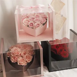 Scatola regalo all'ingrosso di san valentino per scatola trasparente in PVC confezione regalo con fiori di Rose