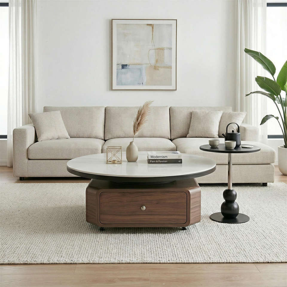 Durable Faux Marble Top Wood Frame Convertible Extendable Movable ...