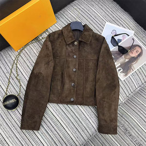 2025 Autumn Winter <strong>Women</strong> Premium <strong>Petite</strong> Moto <strong>Jacket</strong> Embossed Suede Sheepskin Short Fashion <strong>Leather</strong> Outerwear - Product Image 1