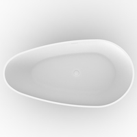 Baignoire autoportante ovale moderne en pierre artificielle blanc brillant, durable, avec drain central, modèle TONA NCL 1