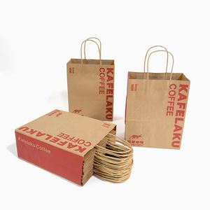 OEM Factory Recyclable Eco-friendly Brown Kraft Paper Takeaway Coffee Cup <b>Bag</b> with Twisted Handles Custom Logo - Product Image 2