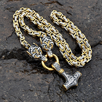 Cadeau souvenir nordique bijoux mythe nordique vente en gros hommes en acier inoxydable roi chaîne collier Thor marteau pendentif collier bijoux