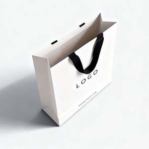 Factory Printed Elegant Brand Logo Luxury Boutique Shopping <b>Paper</b> Bag Custom Logo <b>White</b> <b>Paper</b> Gift Bags With Ribbon Handles - Product Image 1