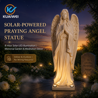 Statue d'ange priant artificielle résistante aux intempéries, fabriquée à la main, alimentée par l'énergie solaire - Grande sculpture en résine Art Déco avec lumières LED